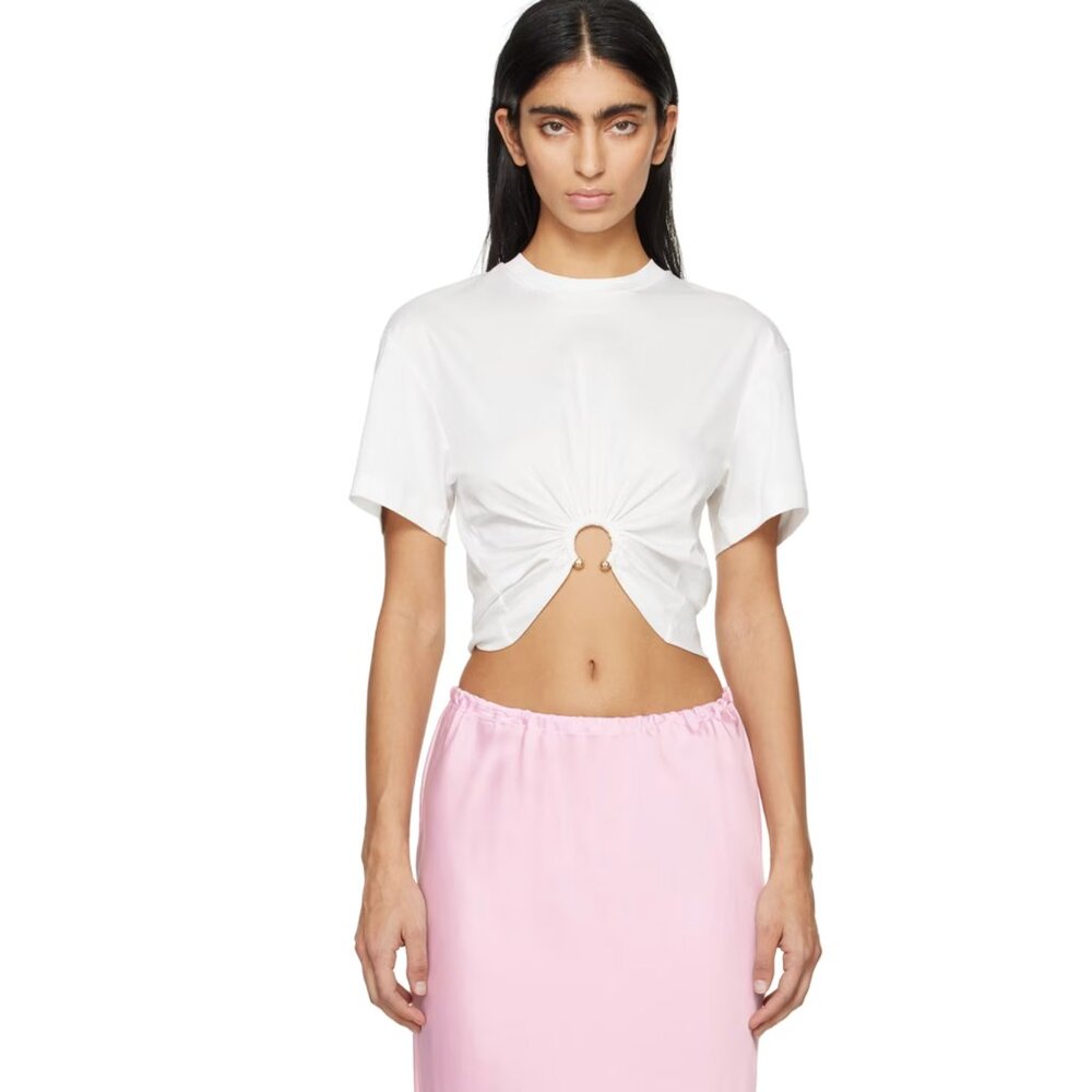 Rabanne White Gathered T-Shirt Size Small